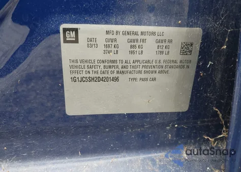 2013 Chevrolet Sonic Lt Auto from USA, damaged, VIN 1G1JC5SH2D4201496